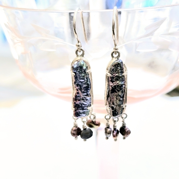 Peacock Stick Natural Pearls Dangle Earrings 925 - Picture 6 of 15